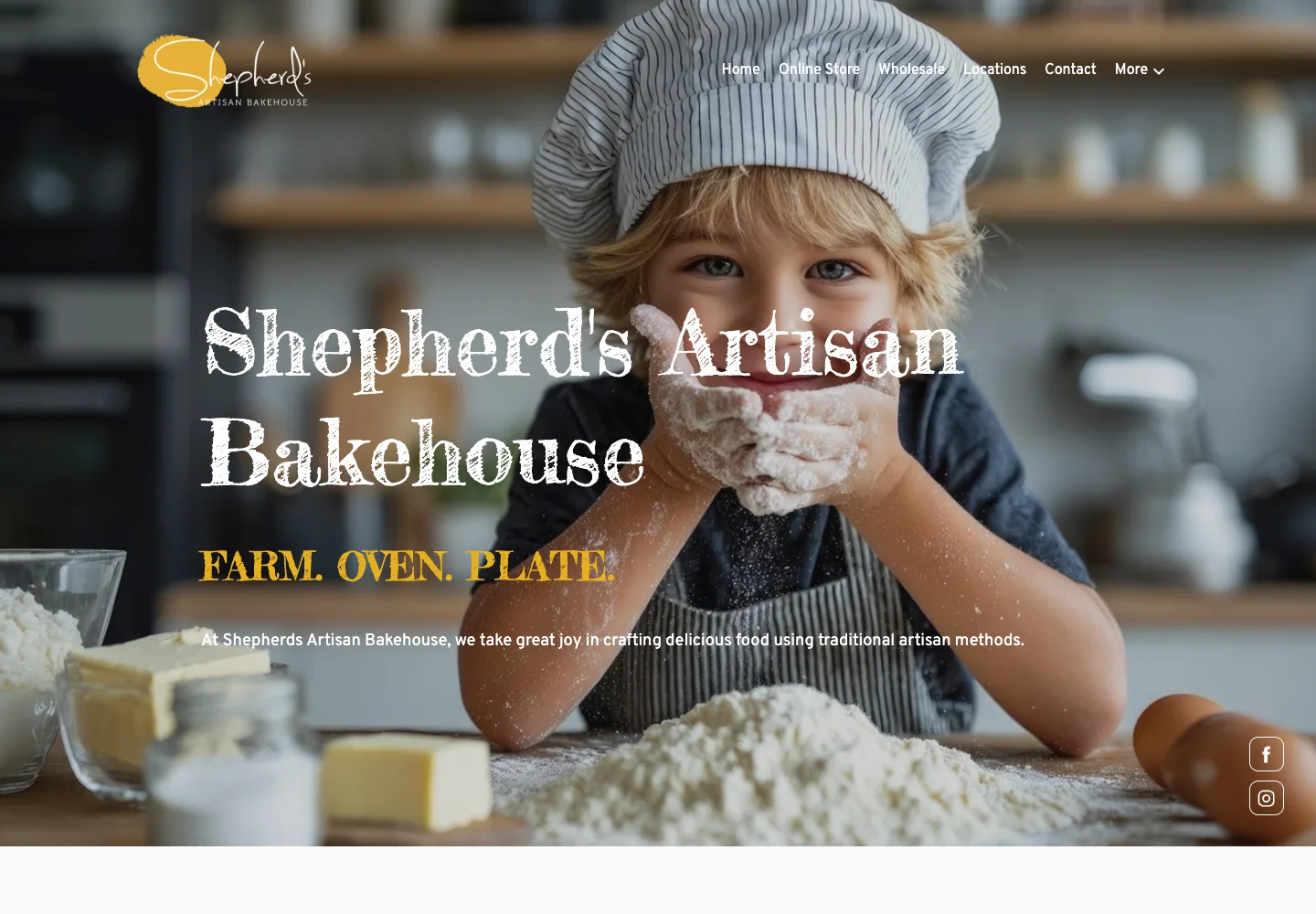 Shepherd’s Artisan Bakehouse website shown at desktop size